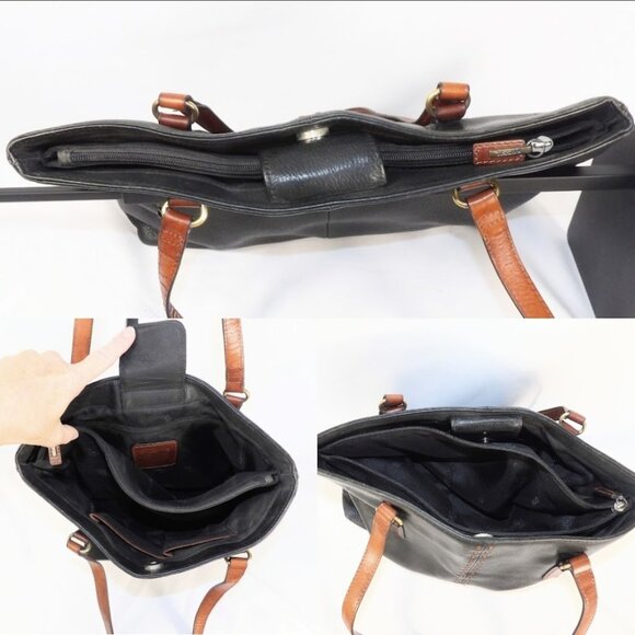 Fossil Black Pebble Leather Tote/Shoulder Bag with Brown Leather straps - Picture 5 of 10